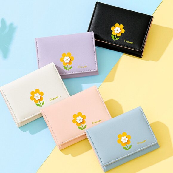 None Handbags - Womens Wallet ID Cardholder Money Compact Kawaii Flower Cute Blue